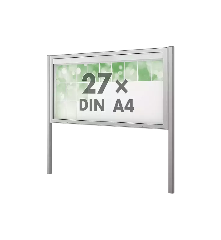 Schaukasten PATRAS zum Einbetonieren, Bautiefe 123 mm, für 27 x DIN A4, Alu silber
