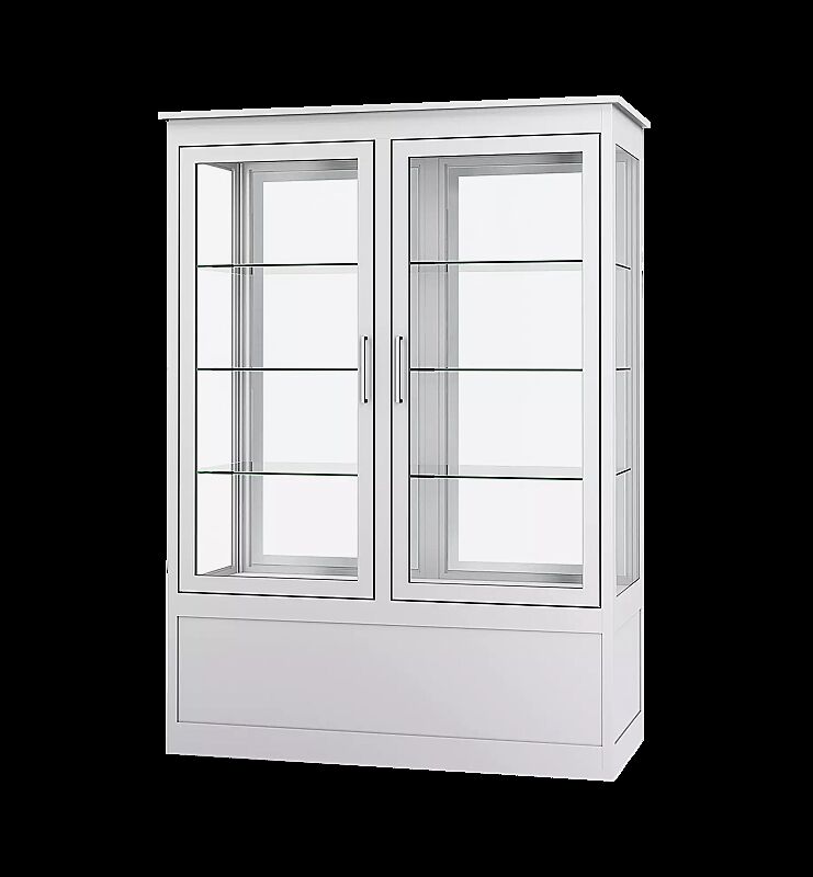 Öffentlicher Bücherschrank EMBRUN, Breite 1400 mm, mit zweiteiliger Drehflügeltür, vorn und hinten öffnend, in RAL 9016 verkehrsweiß