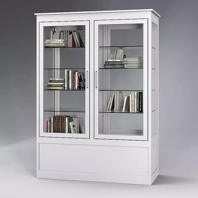 Öffentlicher Bücherschrank EMBRUN, Breite 1400 mm, mit zweiteiliger Drehflügeltür, vorn und hinten öffnend, in RAL 9016 verkehrsweiß