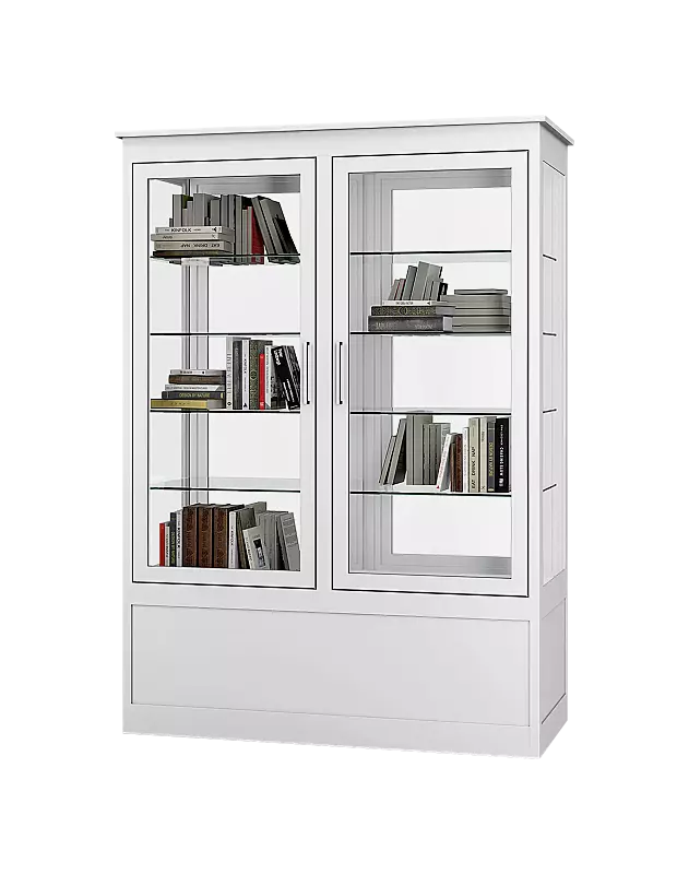 Öffentlicher Bücherschrank EMBRUN, Breite 1400 mm, mit zweiteiliger Drehflügeltür, vorn und hinten öffnend, in RAL 9016 verkehrsweiß