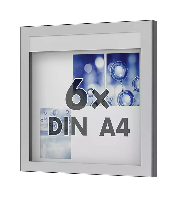 Schaukasten MEGARA zur Wandbefestigung, einseitig, für 6 x DIN A4, Bautiefe 73 mm, Alu silber