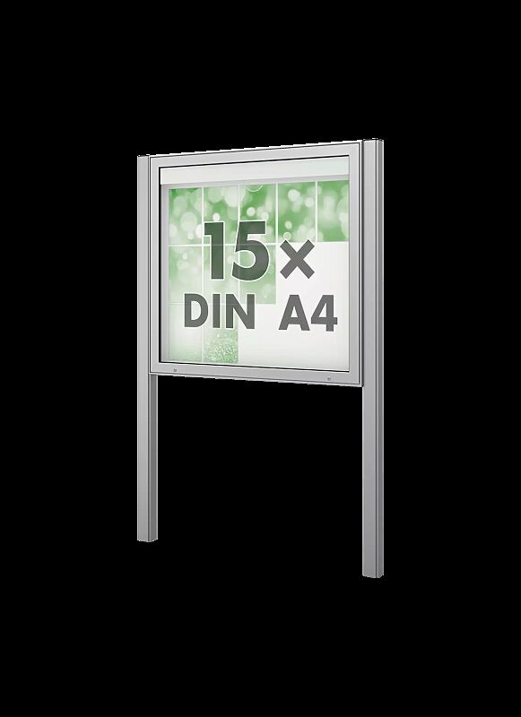 Schaukasten PATRAS zum Einbetonieren, Bautiefe 123 mm, für 15 x DIN A4, Alu silber