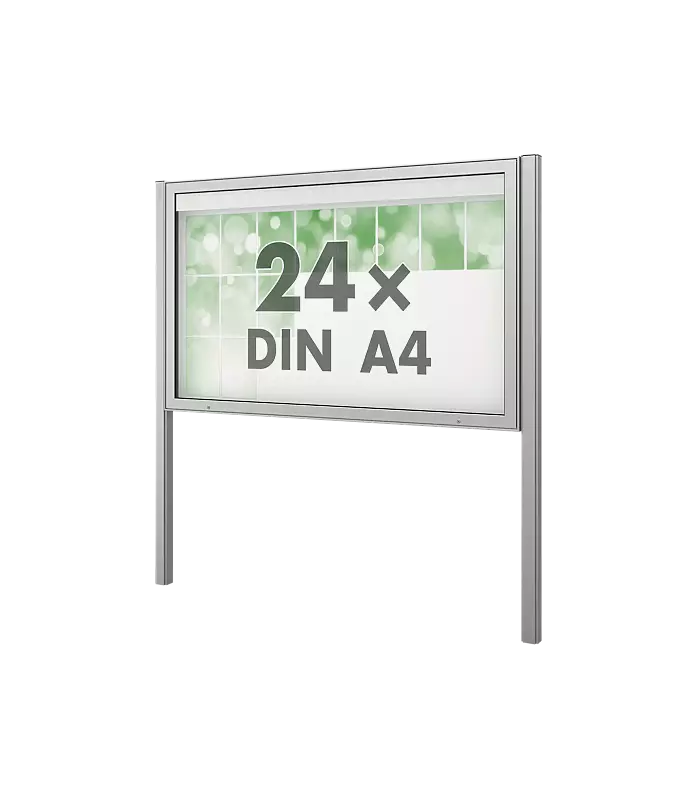 Schaukasten PATRAS zum Einbetonieren, Bautiefe 123 mm, für 24 x DIN A4, Alu silber