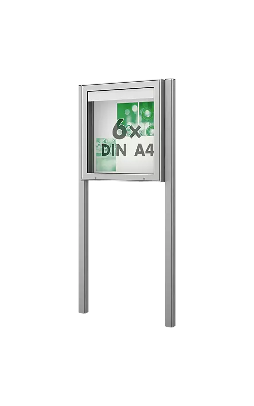 Schaukasten PATRAS zum Einbetonieren, Bautiefe 210 mm, für 6 x DIN A4, Alu silber