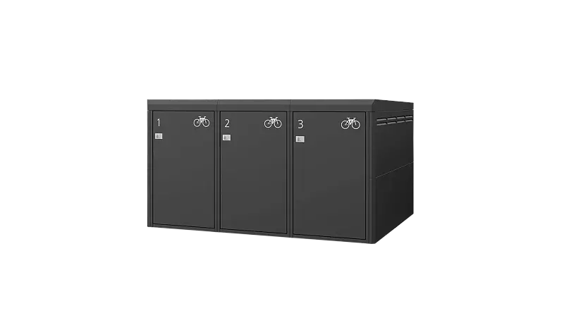 Fahrradgarage FULLERTON-PIN für 3 Fahrräder, einstöckig, Höhe x Breite x Tiefe 1570 mm x 2738 mm x 2100 mm, Stahlkonstruktion in RAL 7016 anthrazitgrau, Beschriftung gegen Mehrpreis Fahrradgarage FULLERTON-PIN für 3 Fahrräder, einstöckig, Höhe x Breite...