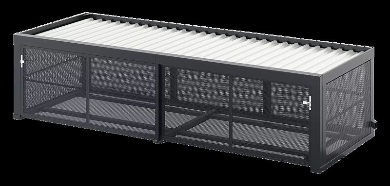 Fahrradgarage MULTIPORT® Rad S, Dachbreite x Dachtiefe 5970 mm x 2253 mm, Rück- / Seitenwände Lochblech, Stahlkonstruktion in RAL 7016 anthrazitgrau