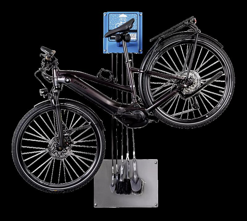 Reinigungsstation ASSIST CLEAN, pulverbeschichtet in RAL 5015 himmelblau Reinigungsstation ASSIST CLEAN, thermoplastbeschichtet in RAL 5015 himmelblau