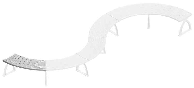  Sitzfläche für Sitzbank VASTO gebogen 45°, in RAL 9006 weißaluminium