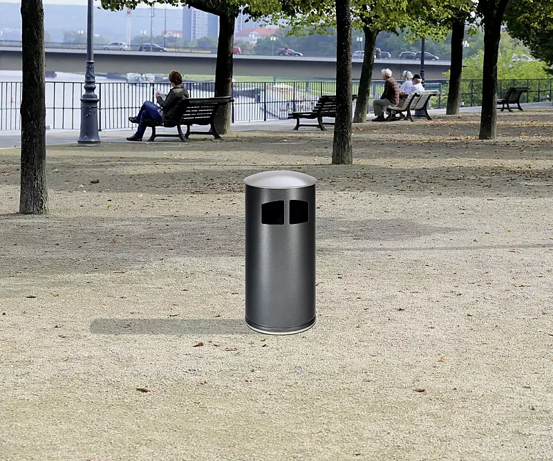 Abfallbehälter MATANE, ohne Ascher, Korpus in antik-silber, Deckel in silber