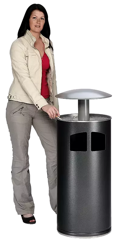 Abfallbehälter MATANE, mit Ascher, Korpus in antik-silber, Schutzdach in silber