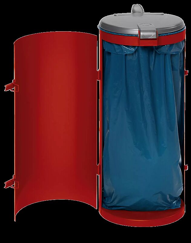 Abfallbehälter BURNLEY, in RAL 3000 feuerrot, Tür geöffnet