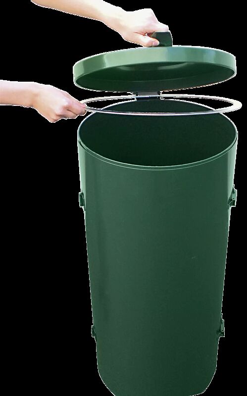 Detail: Deckel geöffnet, Klemmring zur Abfallsackbefestigung