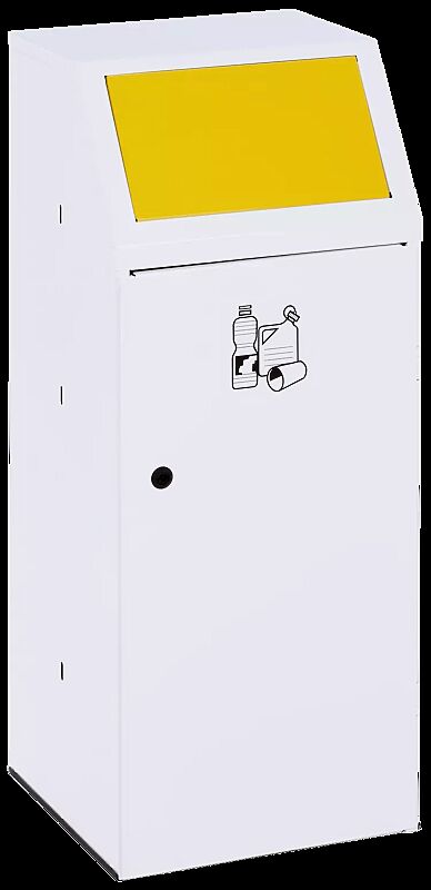 Wertstoffsammler LIVERPOOL mit Innenbehälter, Korpus in  RAL 9016 verkehrsweiß, Einwurfklappe in RAL 1023 verkehrsgelb