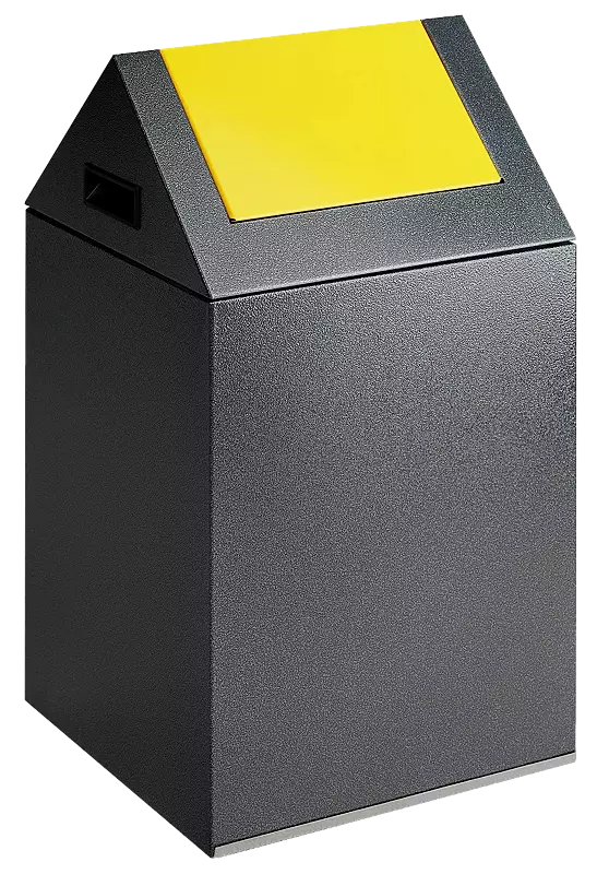 Wertstoffsammler CLEVELAND, 43 Liter, Korpus in antik-silber, mit Schwingdeckel, Einwurfklappe in RAL 1023 verkehrsgelb