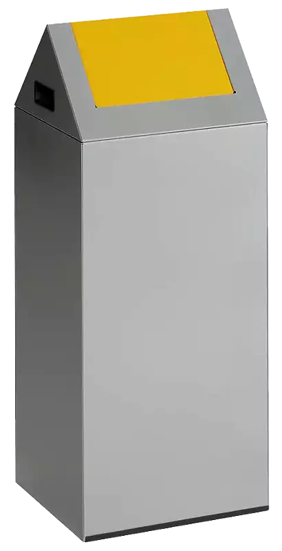 Wertstoffsammler CLEVELAND, 60 Liter, Korpus in silber, mit Schwingdeckel, Einwurfklappe in RAL 1023 verkehrsgelb