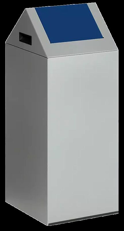Wertstoffsammler CLEVELAND, 60 Liter, Korpus in silber, mit Schwingdeckel, Einwurfklappe in RAL 5010 enzianblau