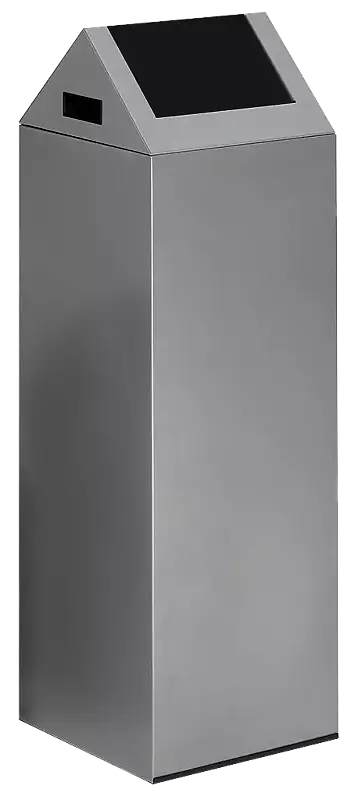 Wertstoffsammler CLEVELAND, 89 Liter, Korpus in silber, mit Schwingdeckel, Einwurfklappe in RAL 7021 schwarzgrau