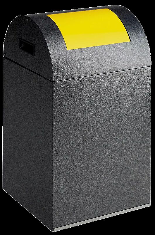 Wertstoffsammler CLEVELAND, 43 Liter, Korpus in antik-silber, mit Federeinwurfklappe, Einwurfklappe in RAL 1023 verkehrsgelb