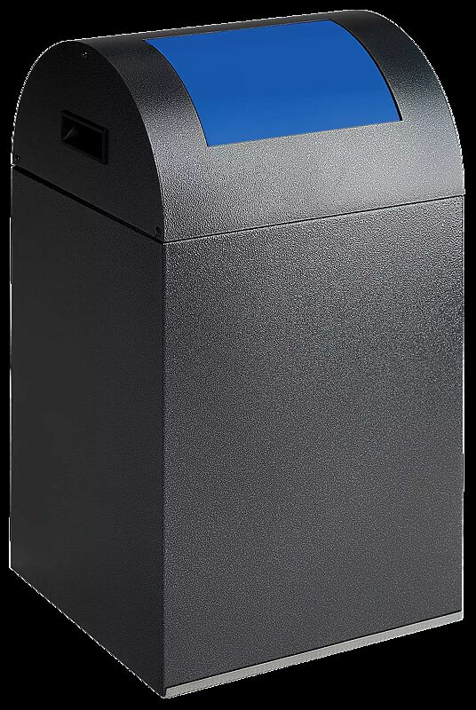 Wertstoffsammler CLEVELAND, 43 Liter, Korpus in antik-silber, mit Federeinwurfklappe, Einwurfklappe in RAL 5010 enzianblau