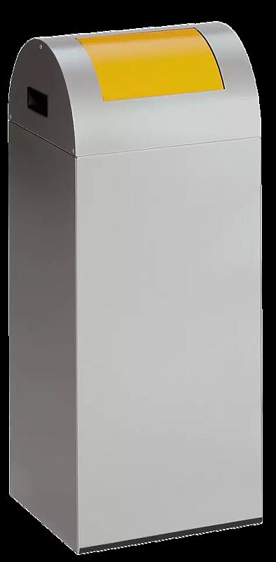 Wertstoffsammler CLEVELAND, 60 Liter, Korpus in silber, mit Federeinwurfklappe, Einwurfklappe in RAL 1023 verkehrsgelb