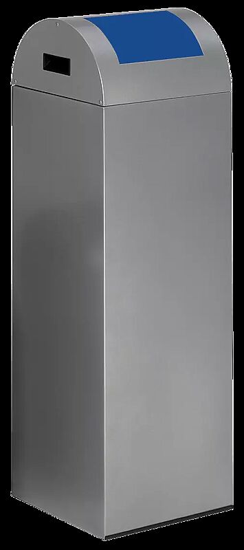 Wertstoffsammler CLEVELAND, 89 Liter, Korpus in silber, mit Federeinwurfklappe, Einwurfklappe in RAL 5010 enzianblau
