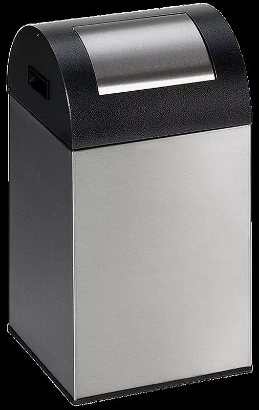 Wertstoffsammler CLEVELAND, 43 Liter, Korpus Edelstahl, Oberteil in anik-silber, mit Federeinwurfklappe, Einwurfklappe Edelstahl