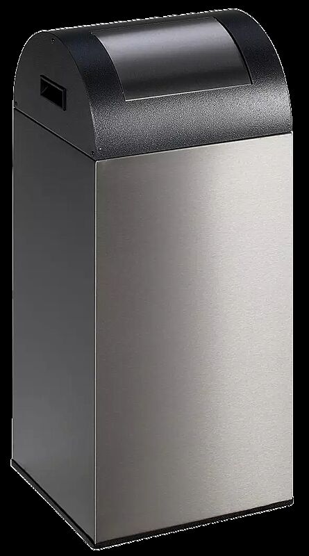 Wertstoffsammler CLEVELAND, 60 Liter, Korpus Edelstahl, Oberteil in antik-silber, mit Federeinwurfklappe, Einwurfklappe Edelstahl