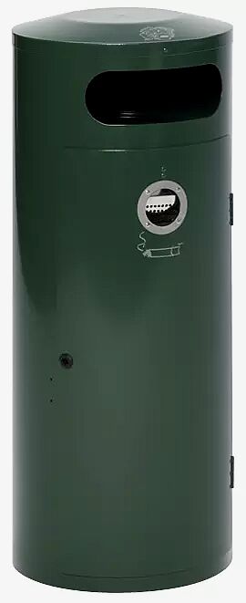 Abfallbehälter AMOS mit Ascher, 70 Liter, in RAL 6005 moosgrün