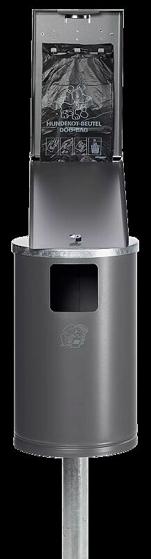 Hundetoilette MANETO mit Hundekotbeutelständer, geöffnet und Hundekotbeutel (Zubehör), zum Einbetonieren, in eisenglimmer ähnlich DB 703
