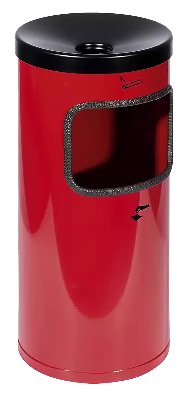 Abfallbehälter GLASGOW mit Ascher, in RAL 3001 signalrot, zum freien Aufstellen