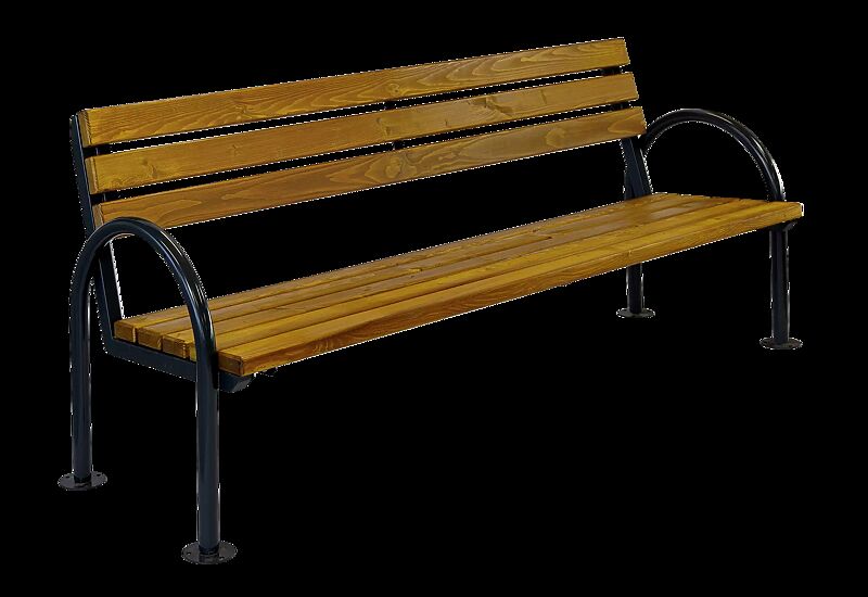 Sitzbank SAN REMO NEW mit Rückenlehne und Armlehnen, mit Fichtenholzbelattung, Stahlteile in RAL 9011 graphitschwarz