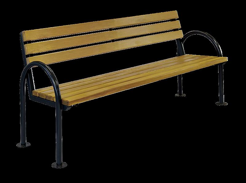 Seniorenbank SAN REMO NEW mit Rückenlehne und Armlehnen, mit Eschenholzbelattung, Stahlteile in RAL 9011 graphitschwarz