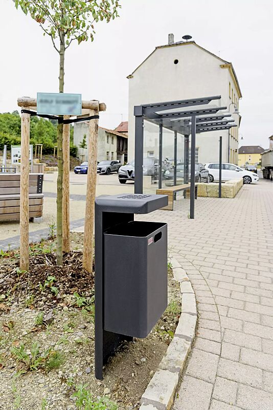 Abfallbehälter HALIFAX, 43 Liter, mit Ascher, zum Einbetonieren, in DB 703 eisenglimmer