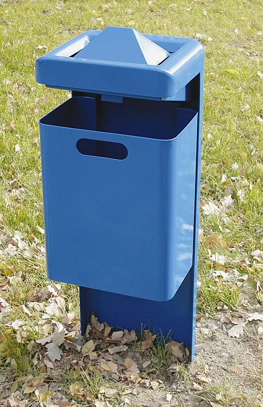 Abfallbehälter OXFORD mit Ascher, zum Einbetonieren, in RAL 5005 signalblau