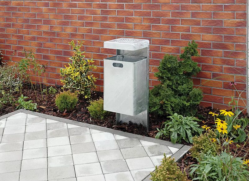 Abfallbehälter HALIFAX, 43 Liter, mit Ascher, zum Einbetonieren, feuerverzinkt