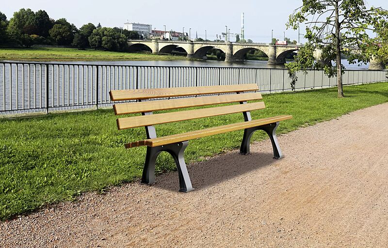 Sitzbank VENEDIG mit Rückenlehne, mit Eschenholzbelattung