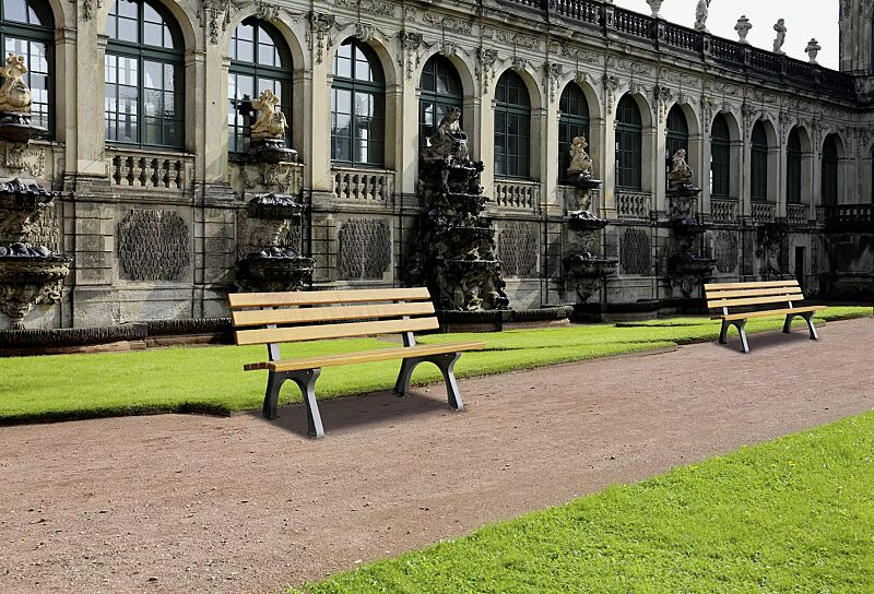 Sitzbank VENEDIG mit Rückenlehne, mit Fichtenholzbelattung