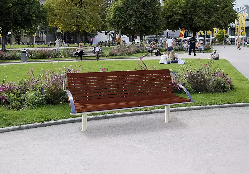 Sitzbank MERANO mit Armlehnen, mit Kambalaholzbelattung