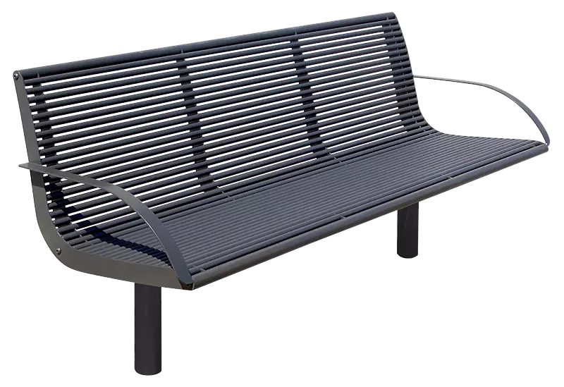 Sitzbank OLBIA mit Rückenlehne und Armlehnen, Edelstahl pulverbeschichtet in DB 703 eisenglimmer