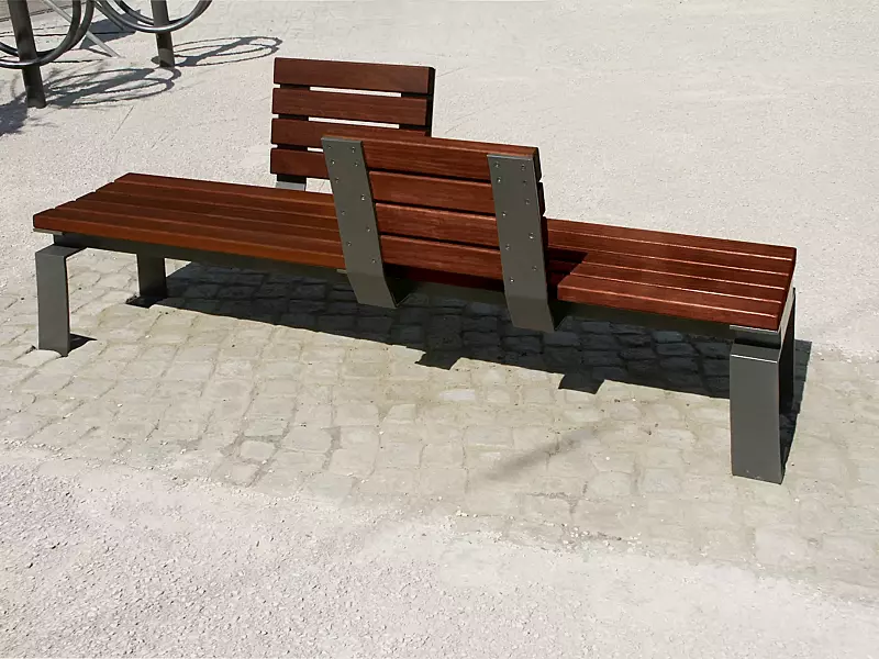 Sitzbank MAGIC mit 2 Rückenlehnen (je 495 mm lang) mittig, gegenüberliegend, Stahlteile in DB 703 eisenglimmer