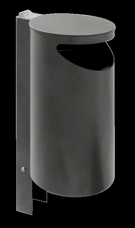Abfallbehälter BURLINGTON aus Edelstahl, pulverbeschichtet in DB 703 eisenglimmer, mit Ascher