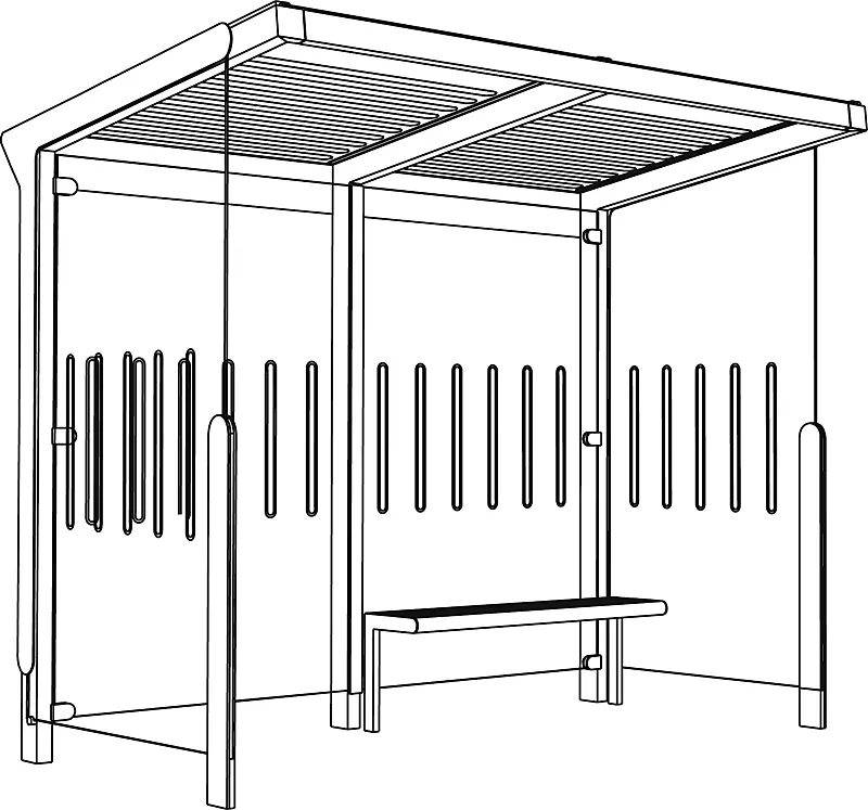 Wartehalle AUREO, Dachbreite x Dachtiefe 2860 mm x 1855 mm, einseitig, mit Seitenwänden