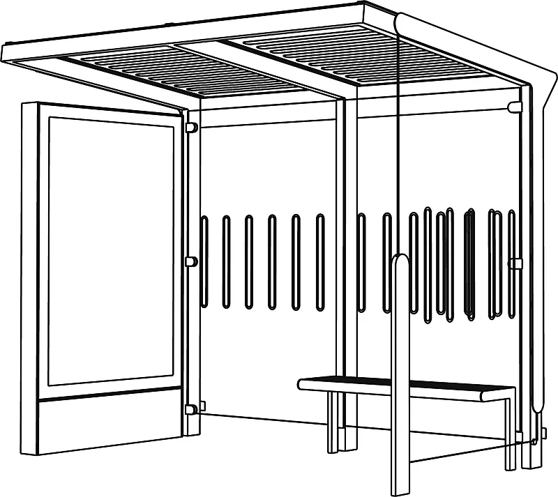 Wartehalle AUREO, Dachbreite x Dachtiefe 2860 mm x 1855 mm, einseitig, mit Seitenwänden und Werbevitrine C-LIGHT