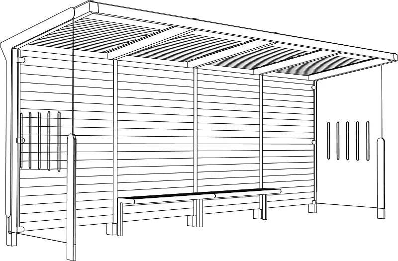 Wartehalle AUREO, Dachbreite x Dachtiefe 5580 mm x 1855 mm, einseitig, mit Seitenwänden