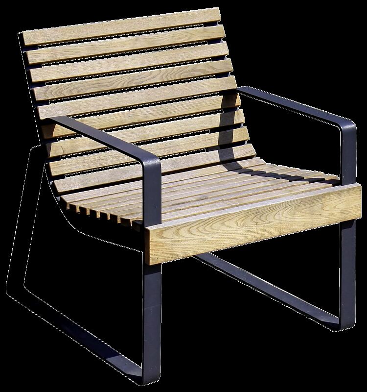 Sitz PREVA URBANA mit Rückenlehne und Armlehnen, mit Robinienholzbelattung, Stahlteile in RAL 7016 anthrazitgrau