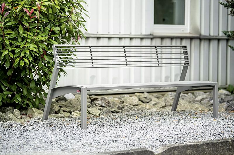 Sitzbank VERA mit Rückenlehne, in RAL 9007 graualuminium