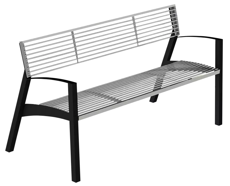 Sitzbank VERA mit Rückenlehne und Armlehnen, mit Edelstahl-Rundstahlauflage, Stahlteile in RAL 7016 anthrazitgrau