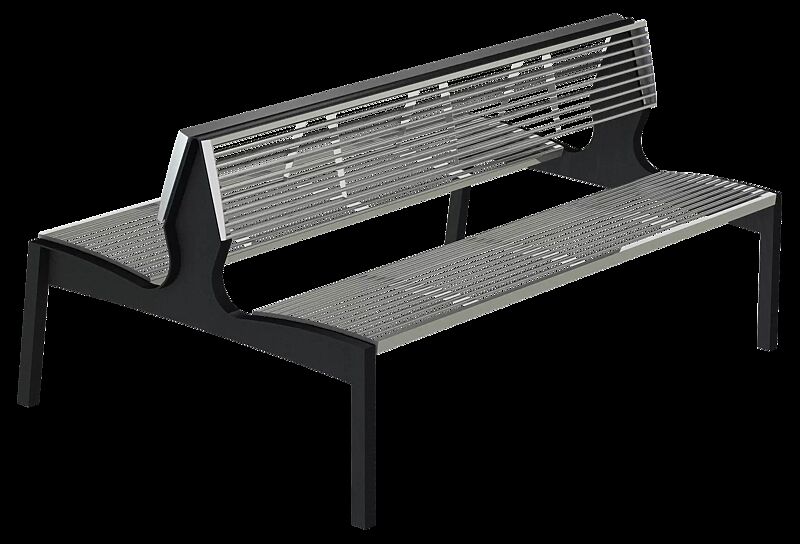 Sitzbank VERA mit Rückenlehne, doppelseitig, mit Edelstahl-Rundstahlauflage, Stahlteile in RAL 9005 tiefschwarz