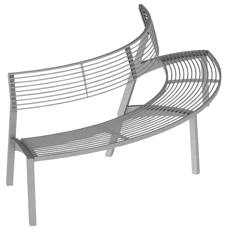 Sitzbank VERA mit Rückenlehne, gebogen, Bankform Aussenradius, mit Edelstahl-Rundstahlauflage, Stahlteile in RAL 9005 tiefschwarz