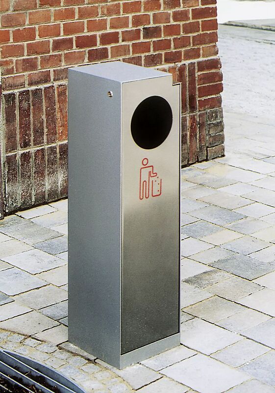 Abfallbehälter CRYSTAL mit Ascher, 32 Liter, ohne Einwurfklappe, Edelstahl, Siebdruck in RAL 3020 verkehrsrot